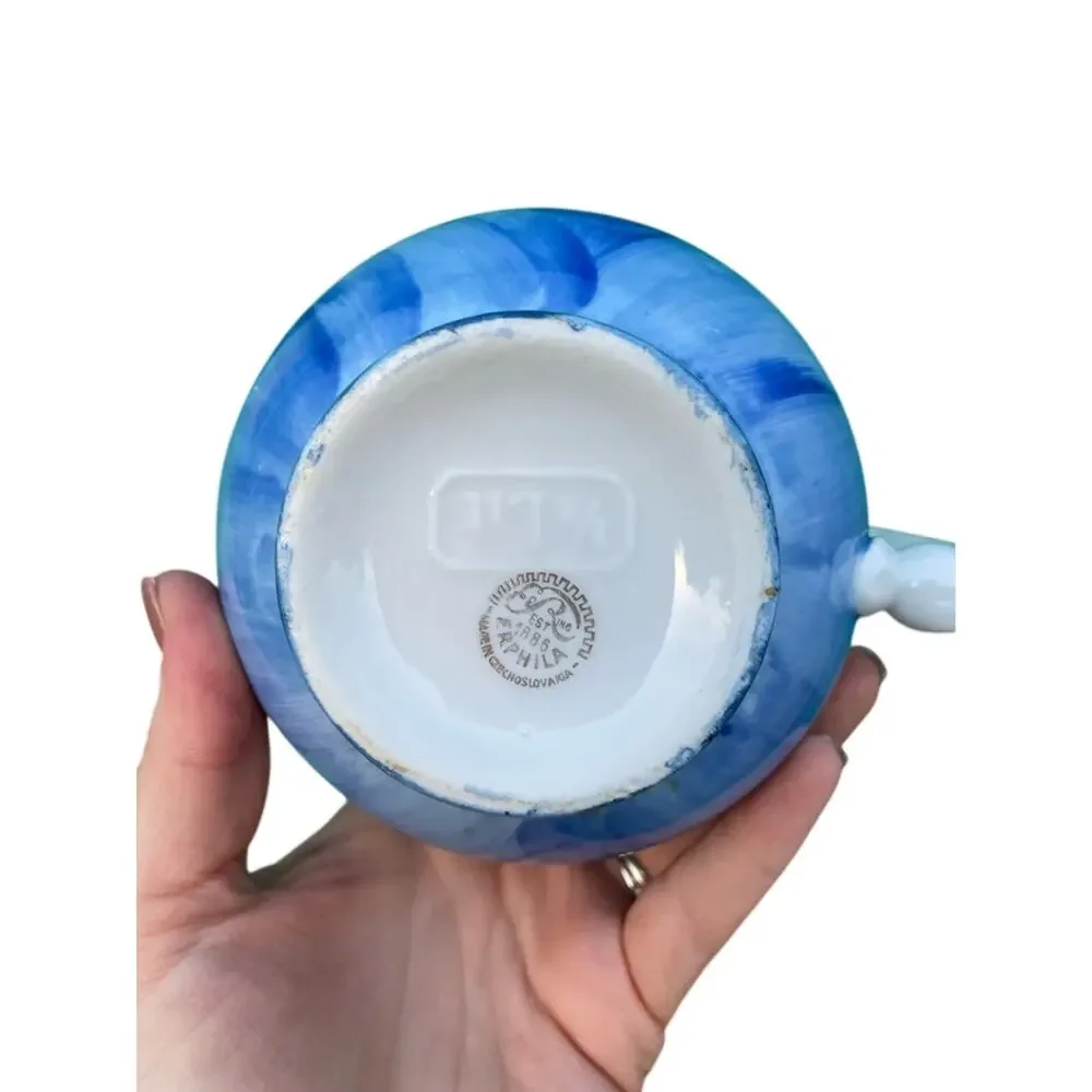 VINTAGE Set of 2 Erphila Blue Swirl Ceramic Creamer Pourers Retro